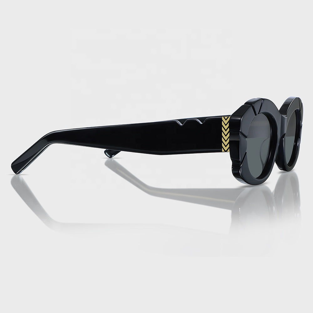 Women's Luxury Oval Acetate Sunglasses with UV400 – Black