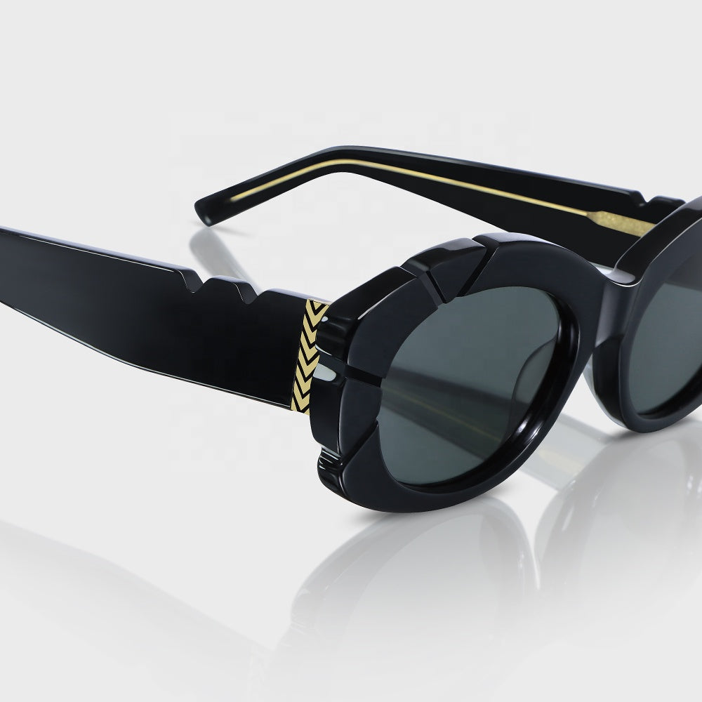 Women's Luxury Oval Acetate Sunglasses with UV400 – Black