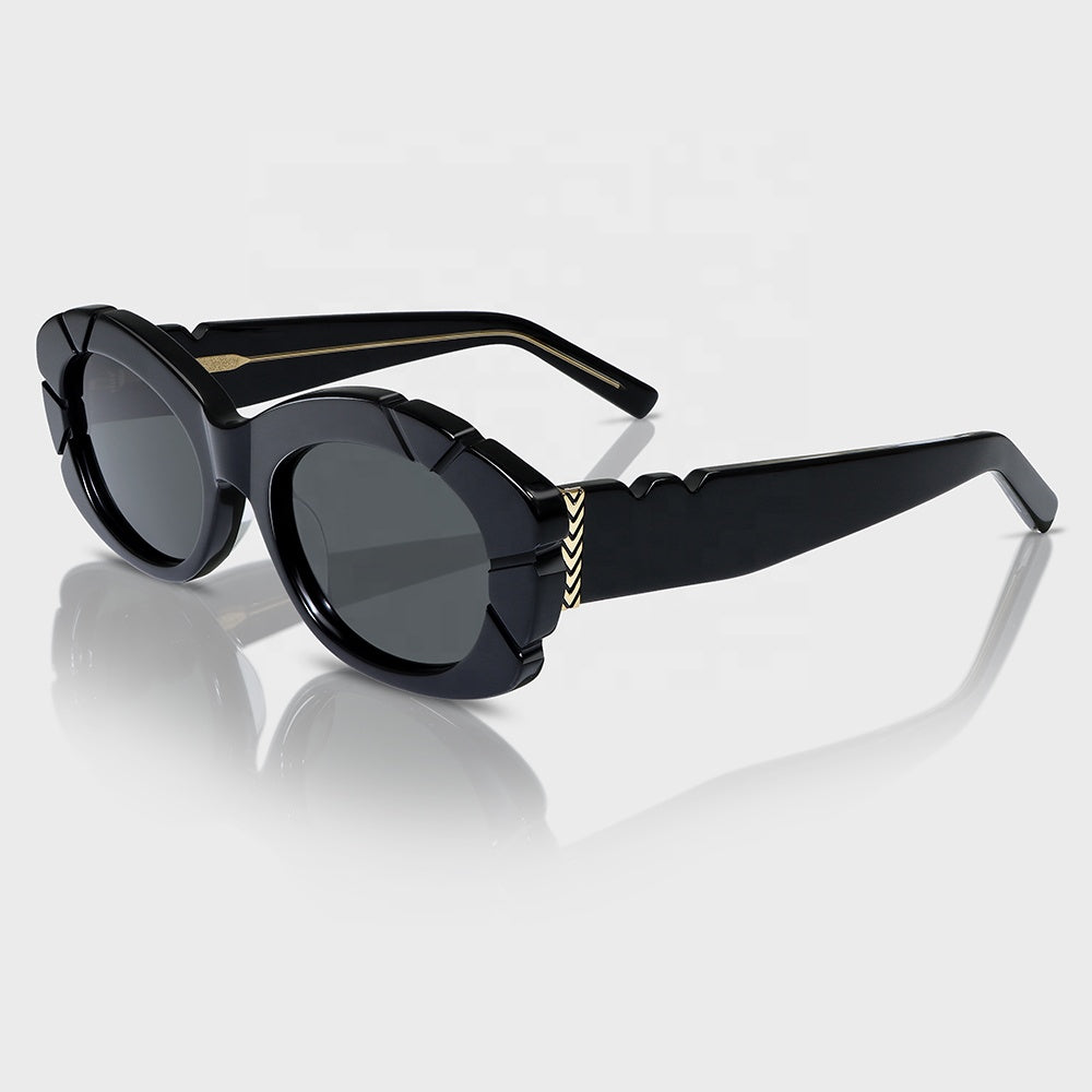 Women's Luxury Oval Acetate Sunglasses with UV400 – Black