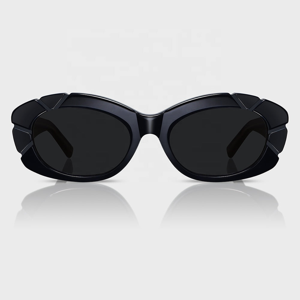 Women's Luxury Oval Acetate Sunglasses with UV400 – Black