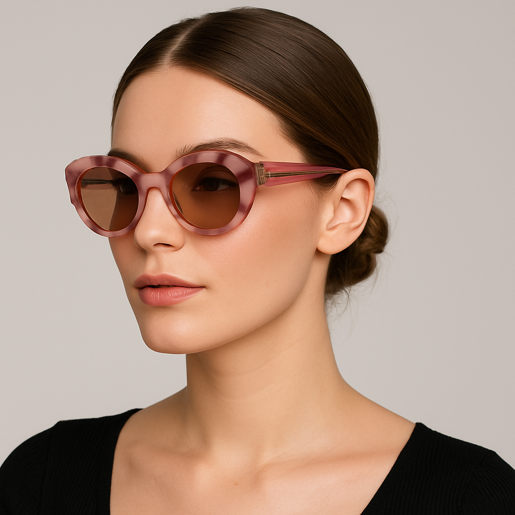 Women's Round Acetate Sunglasses with UV400 Protection – Pink