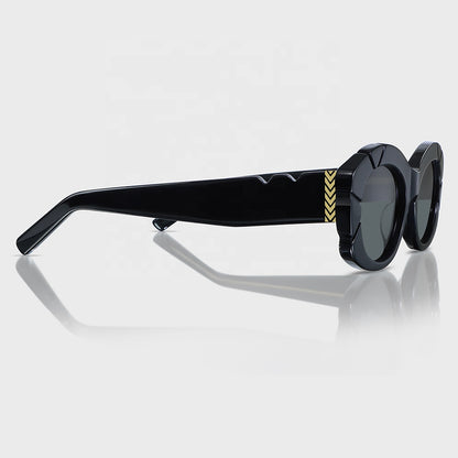 Women's Luxury Oval Acetate Sunglasses with UV400 – Black