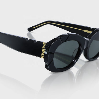 Women's Luxury Oval Acetate Sunglasses with UV400 – Black
