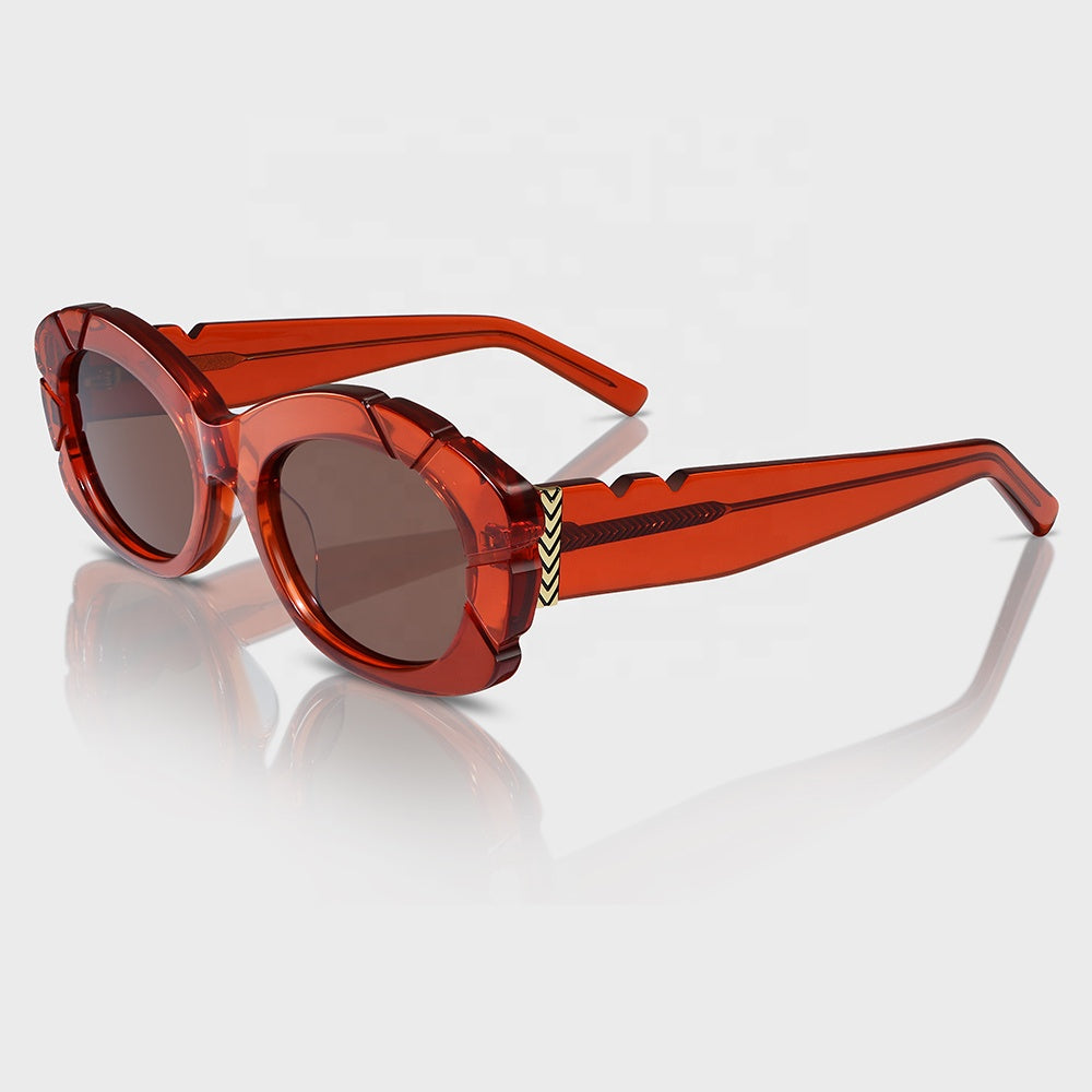 Red Oval Fashion Sunglasses with UV400 Protection for Women