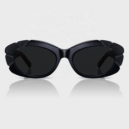 Women's Luxury Oval Acetate Sunglasses with UV400 – Black