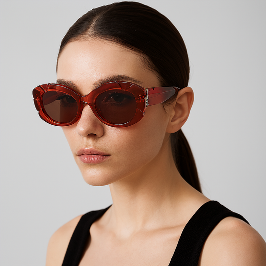 Red Oval Fashion Sunglasses with UV400 Protection for Women