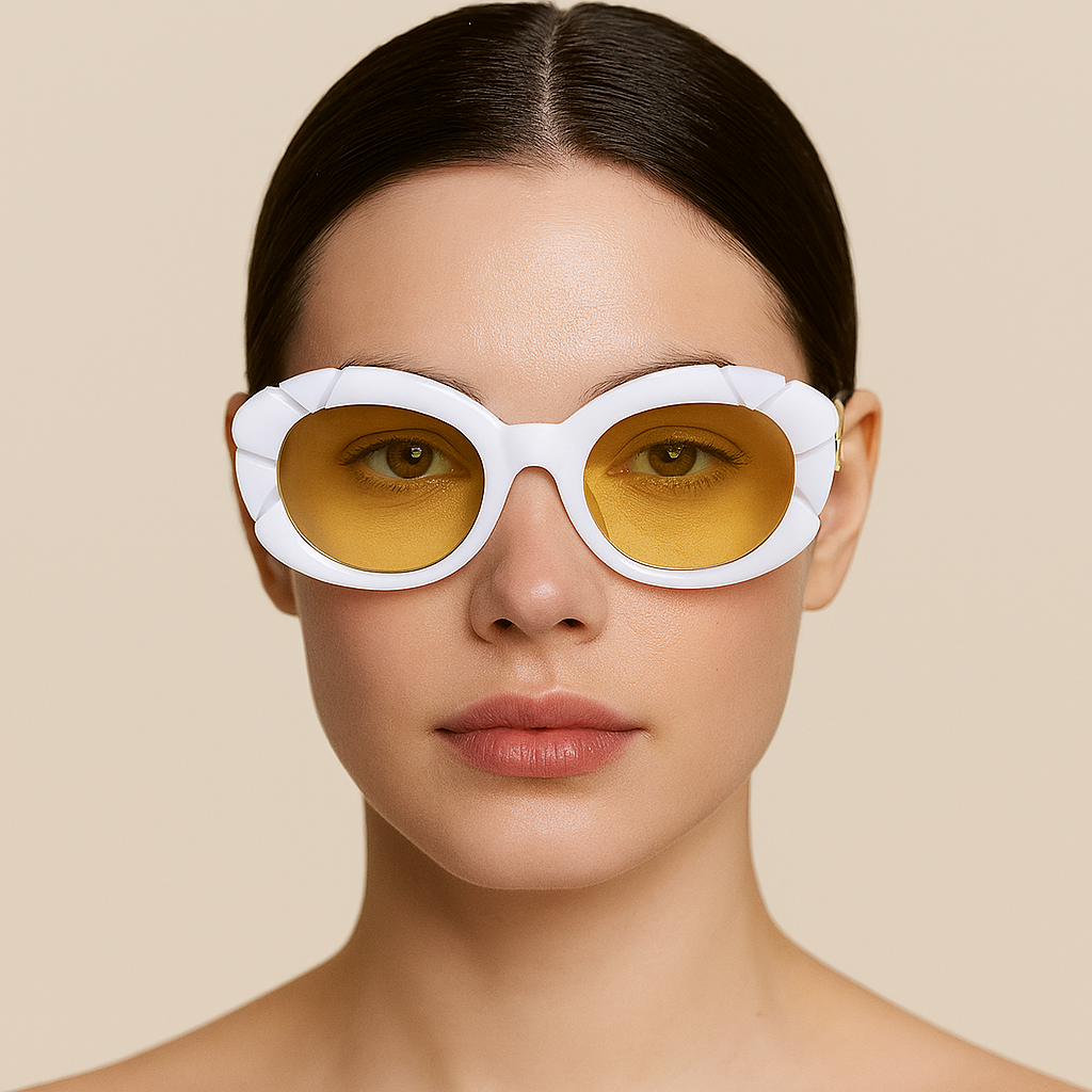 White Oval Fashion Sunglasses with UV400 Lenses for Women