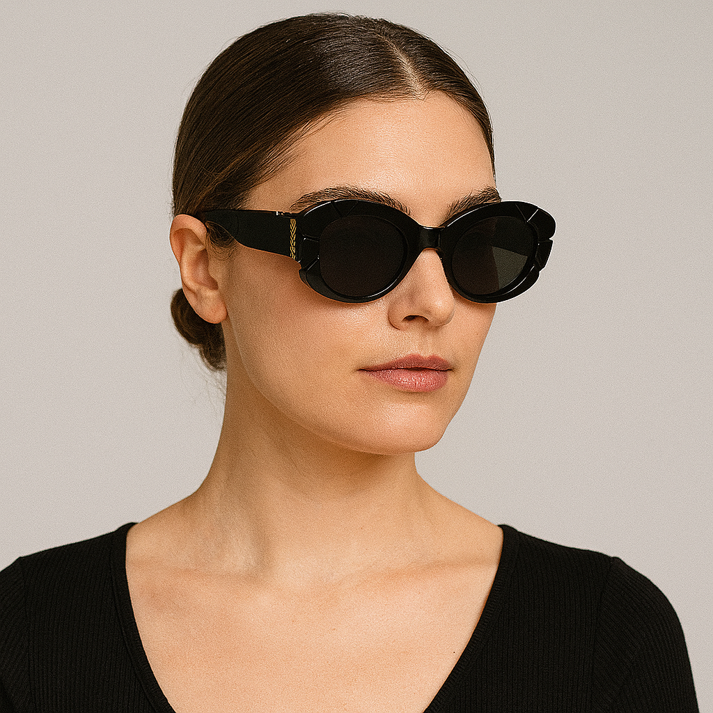 Women's Luxury Oval Acetate Sunglasses with UV400 – Black