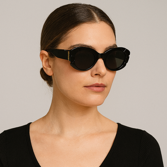 Women's Luxury Oval Acetate Sunglasses with UV400 – Black